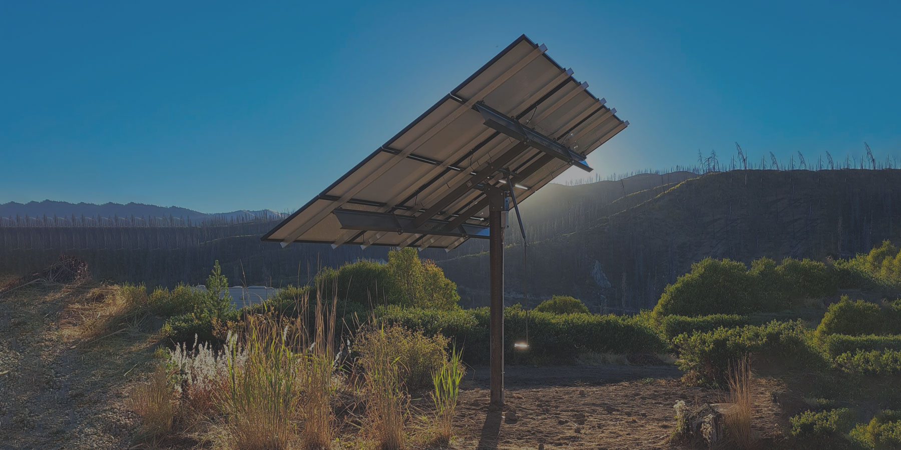 single pole solar array. on a blue sky