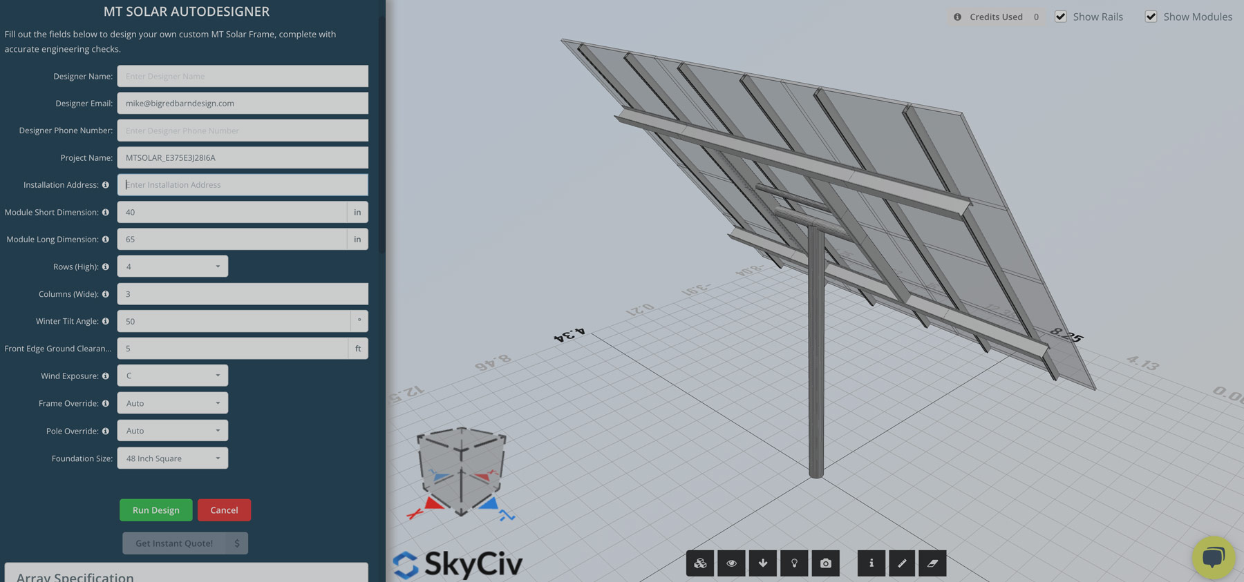 screenshot of mt solar autodesigner engineering software